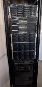 My home lab rack, consisting of multiple Kubernetes nodes and SAS JBOD drive trays.